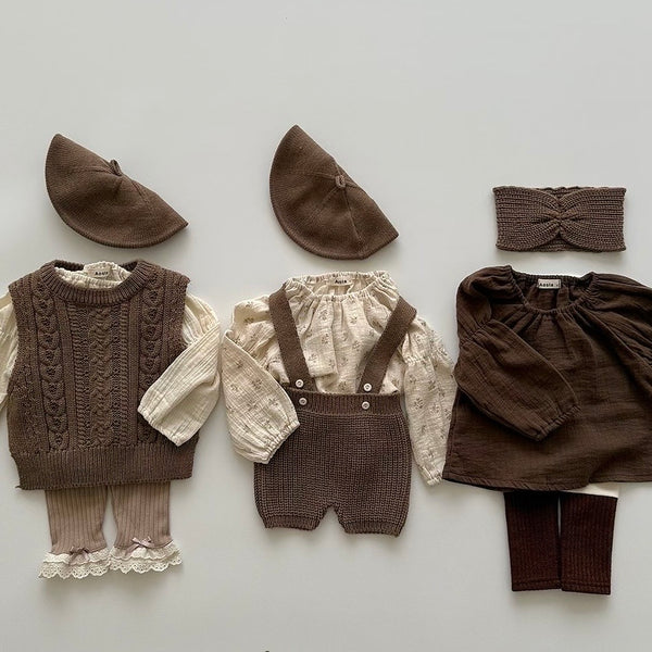 K0612 啡色泡泡袖上衣 3-4Y