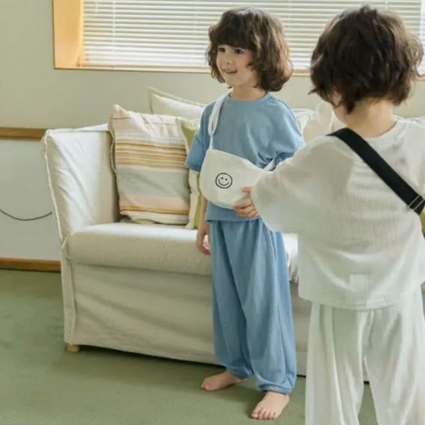 K0584 LLL 短袖直紋長褲套裝 藍色 3-4Y