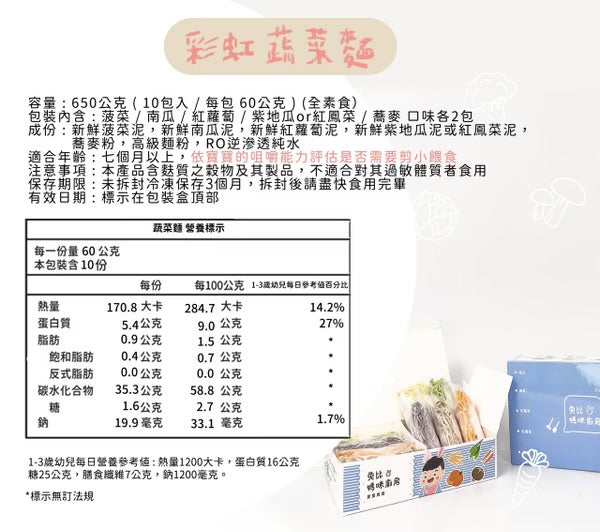 【限時團購】彩虹蔬菜麵 7m+ 10入￼￼