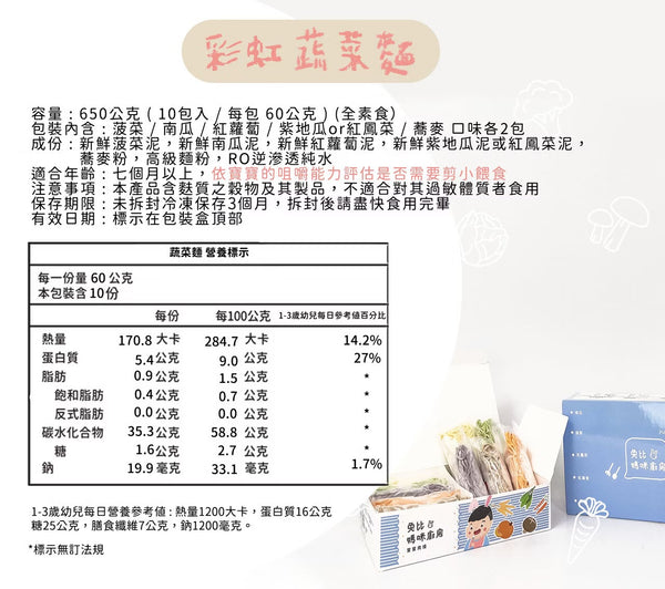 【限時團購】彩虹蔬菜麵 7m+ 10入￼￼