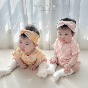 B0395 間條連身衣 連Hairband 0-5m / 6-12m